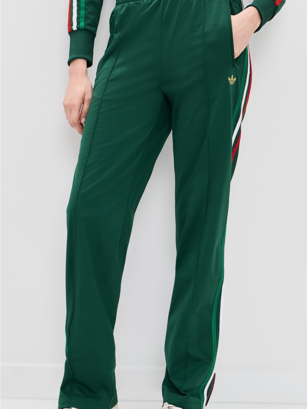 Adidas Green Classic Track Pants with Red & White Side Stripes